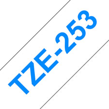 Fita laminada. Texto azul sobre fundo branco. Largura: 24 mm. Comprimento: 8 m - Brother TZe253
