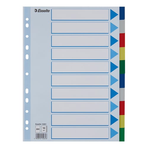 Separadores A4 Polipropileno Cores Sortidas 10 Pestanas - Esselte 1721087