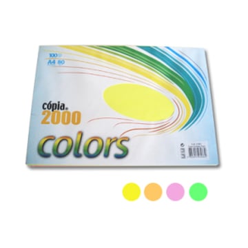 Papel Fotocopia 4 Cores Fluorescentes A4 080gr 4x25=100Fls (Laranja Rosa Verde Amarelo) - Outras 180Z31961