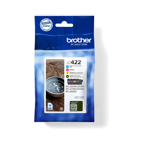 Pack 4 tinteiros originais Brother (BK/C/M/Y) Até 550 páginas (ISO/IEC 24711) - Brother LC422VAL