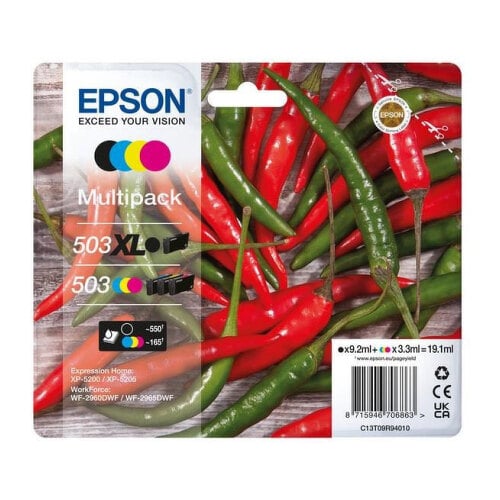 EPSON TINTEIRO PACK 4 CORES PRETO STD 503XL XP5200/05/WF2960/65 - Epson C13T09R94020