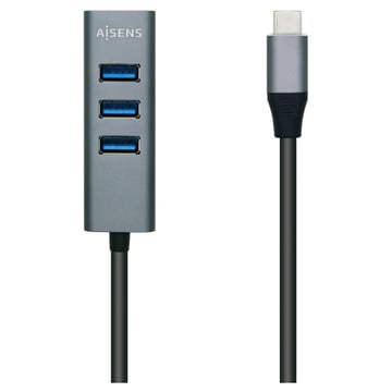 Hub USB-C Aisens USB 3.1 - USB-C Macho para 4x Tipo A Fêmea - 10cm - Cor Cinza - Aisens A109-0508