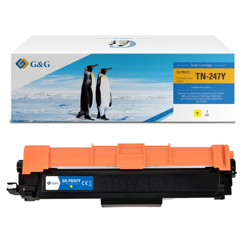 G&G Brother TN247/TN243 Amarelo Cartucho de Toner Compatível, 2.300 Páginas - Toner Compatível TN247Y/TN243Y