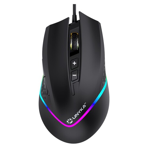 Unykach Nova M244 USB Gaming Mouse com iluminação RGB 6400dpi - 5 botões - Uso com a mão direita - Cabo de 1,50 m - Preto - Unykach UK505451