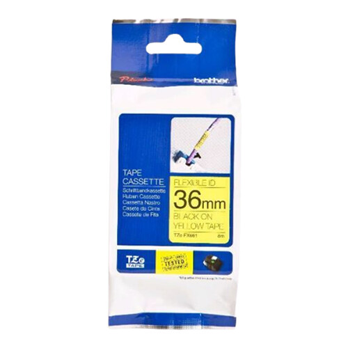 Fita laminada flexível. Texto preto sobre fundo branco. Largura: 36 mm. Comprimento: 8 m - Brother TZeFX661
