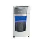 Leitz IQ OptiMax Trituradora de papel de escritório DIN P5 - Tritura até 10 folhas - Caixote do lixo de 35L com tecnologia giratória - Rodas giratórias - Cor branco/cinza - Leitz 285247
