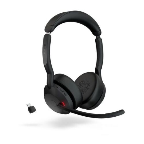 Fone de ouvido estéreo Jabra Evolve2 55 MS Link 380 com microfone - Bluetooth - USB-C - Cancelamento de ruído - Faixa de cabeça ajustável - Preto - Jabra 25599-899-999