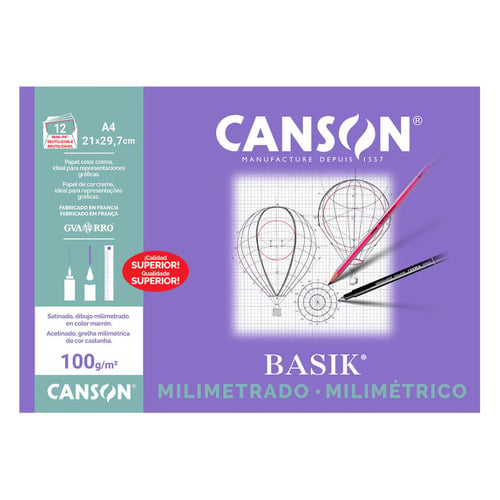 Papel Milimetrico 100gr A4 Canson Basik Minipack 12Fls - Canson 1831052