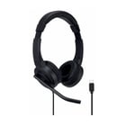 Auricular Kensington H1000 USB-C com microfone - Banda para a cabeça ajustável - Almofadas acolchoadas para os ouvidos - Controlos no cabo - Entrada do cabo de 1,80 m - Preto - Kensington K83450WWW - Kensington K83450WWWW