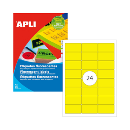 Etiquetas 064x033,9mm 20Fls Amarelo Fluorescente Apli 480un - APLI APL2870