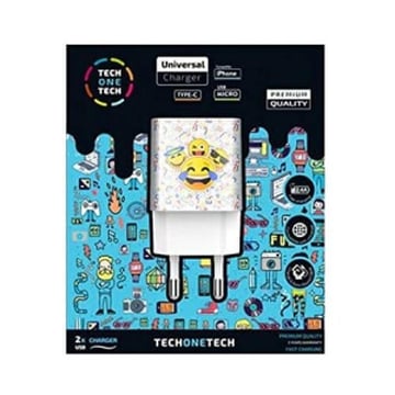 Carregador de parede duplo USB-A TechOneTech Emojitech Smile - Alto desempenho - TechOneTech 144374