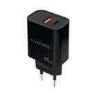Nanocable Cargador de Pared USB-C/PD + USB-A/QC 20W - Color Negro - Nanocable 302342