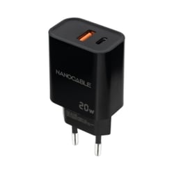 Nanocable Cargador de Pared USB-C/PD + USB-A/QC 20W - Color Negro - Nanocable 302342