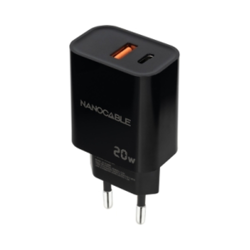 Nanocable Cargador de Pared USB-C/PD + USB-A/QC 20W - Color Negro - Nanocable 302342