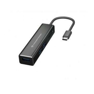 Hub USB-C da Conceptronic com 3x USB-A 3.1 + leitor de cartões SD e microSD - Caixa em alumínio - Conceptronic DONN08B