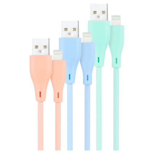 Nanocable Conjunto de 3 cabos USB-A macho para Lightning macho - Comprimento 1m - Cores pastel Rosa, Verde e Azul - Nanocable 10.10.0401-A1