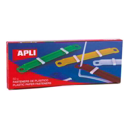 Apli Pack de 50 Fasteners de Plastico con Lengüeta - Tamaño 90x12mm - Cierre Compresor - Ideal para Organizar Papel - Colores Surtidos - APLI 14909