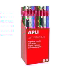 Apli Expositor de 55 Rollos de Papel Regalo Navidad - 11 Rollos por Color - Medidas del Rollo 0.70x2m - 5 Diseños - APLI 14003