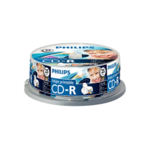 CD-R Inkjet Printable 700MB 52x Philips Spindle 25un - Philips PHICR7D5JB25