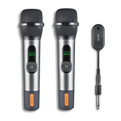 NGS SingerStar Duo Kit 2 Microfone Vocal Sem Fio - Tipo Dinâmico - Som Potente e Claro - Entrada Jack 3.5 e Adaptador Jack 6.3 - Alcance de até 15m - Autonomia de até 30h - Cor Preta - NGS SINGERSTARDUO