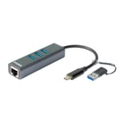 D-LINK HUB USB-C/USB TO GIGABIT ETHERNET ADAPTER WITH 3 USB 3.0 PORTS - D-Link DUB-2332