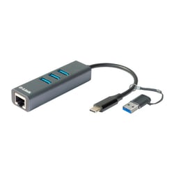 D-LINK HUB USB-C/USB TO GIGABIT ETHERNET ADAPTER WITH 3 USB 3.0 PORTS - D-Link DUB-2332