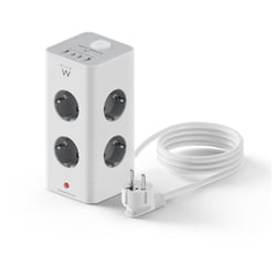 EWENT EXTENSAO ELETRICA 8 TOMADAS TORRE SCHUKO+ 2 USB+ 2 USB-C 2MT - Ewent EW3864