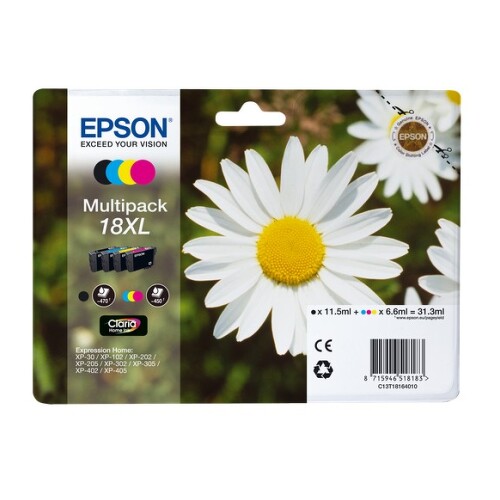Pacote de 4 cartuchos de tinta originais Epson T1816 (18XL) - C13T18164012 - Epson C13T18164012
