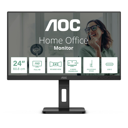 AOC MONITOR IPS 24" (23.8") 16:9 FHD HDMI DP USB COLUNAS HAS 24P3CV - AOC 24P3CV