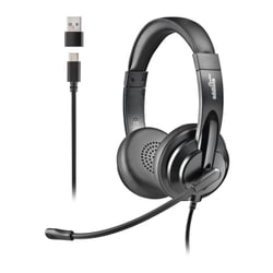 Fones de ouvido NGS VOX605-C USB-C com microfone - Microfone ajustável e flexível - Almofadas acolchoadas e faixa de cabeça - Faixa de cabeça ajustável - Controle no cabo - Cabo de 2 m - Preto - NGS VOX605USB-C