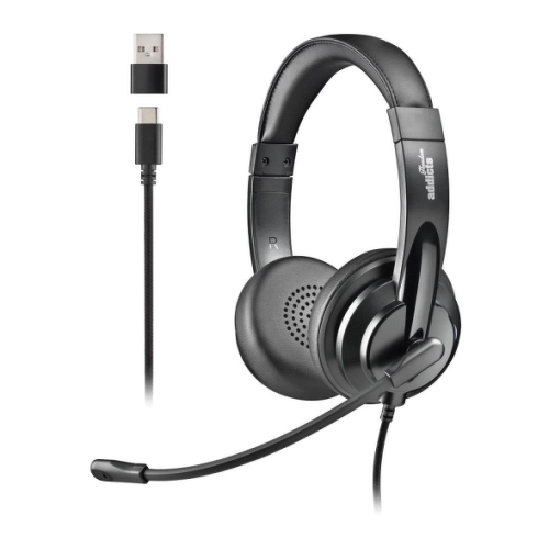 Fones de ouvido NGS VOX605-C USB-C com microfone - Microfone ajustável e flexível - Almofadas acolchoadas e faixa de cabeça - Faixa de cabeça ajustável - Controle no cabo - Cabo de 2 m - Preto - NGS VOX605USB-C