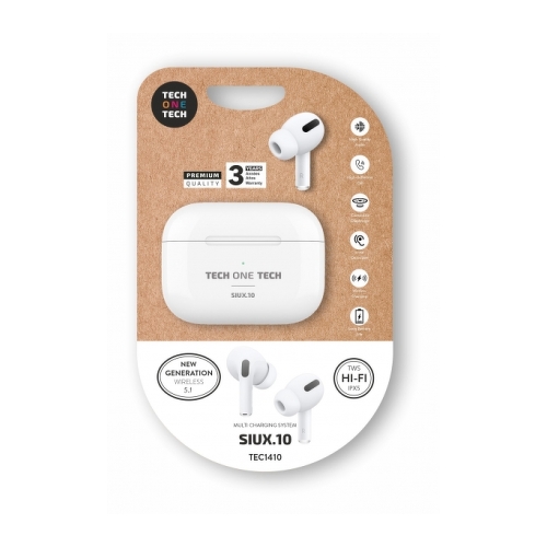 TechOneTech Auscultadores sem fios Bluetooth TWS - Até 30h de reprodução - IPX5 - Branco - TechOneTech 275807