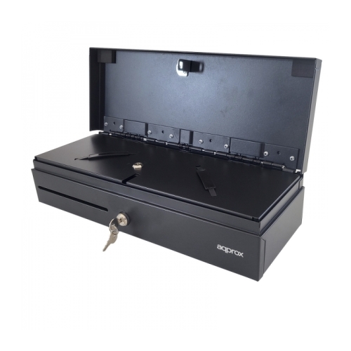 Gaveta de dinheiro eletrónica Approx Compact - 14 compartimentos - Abertura manual e automática - Ligação RJ11 - Cor preta - Approx 276367