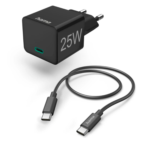Carregador USB-C PD 25W Rápido Cabo 1,5m Preto - Hama HAM201623