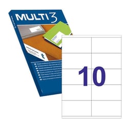 Multi3 Embalagem de 5.000 etiquetas brancas com rebordo reto, tamanho 105,0X57,0mm, com adesivo permanente para múltiplas utilizações - Multi3 199576