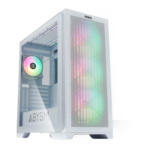 Abysm Gaming Danube Mura White BX300 ARGB Tower Case ATX, EATX, ITX, micro ATX - Vidro temperado lateral - 3,5" e 2,5" - USB-C 3.2, USB-A 3.2 e áudio - 4 aberturas ARGB instaladas - Suporta refrigeração líquida - Abysm AB812111W