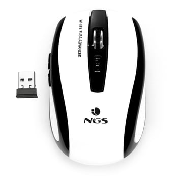Rato NGS Flea Advanced Wireless USB 1600dpi - 5 botões - Mão direita - Preto/branco - NGS FLEAADVANCEDWHITE