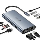 Adaptador 11 em 1 Leotec USB-C para 1xHDMI, 1xVGA, 1xRJ45, 3xUSB-A 3.0, 1xUSB-C PD, 1xUSB-C, 1xTF+1xSD, 1x Áudio - Cinzento - Leotec 269122