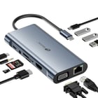 11 em 1 Adaptador USB-C Leotec para 1xHDMI, 1xVGA, 1xRJ45, 3xUSB-A 3.0, 1xUSB-C PD, 1xUSB-C, 1xTF+1xSD, 1x Áudio - Cinzento - Leotec 269122