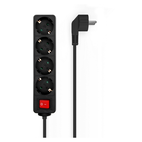 Base Múltipla Aisens 4 Soquetes com Interruptor com Cabo 3×1,5mm2 - 1,4m - Cor Preta - Aisens A154-0650