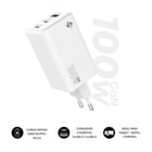 Carregador de parede Subblim GaN 100W - 3 portas (2xUSB-C + 1xUSB-A) - Carregamento ultrarrápido - Cor branca - Subblim SUBCHG-6G1003