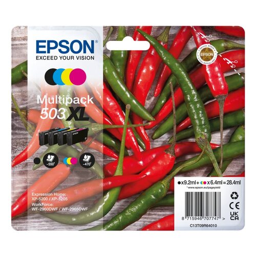 Pacote de 4 cartuchos de tinta originais Epson 503XL - C13T09R64010 - Epson C13T09R64010