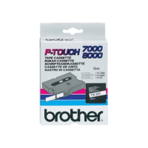 Fita laminada. Texto preto sobre fundo branco. Largura: 6 mm. Comprimento: 15 m - Brother TX211