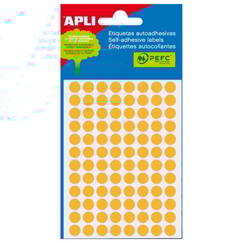 Etiquetas Apli Minibag Laranja Fluorescente Ø 8.0mm 3 Folhas - APLI 208171