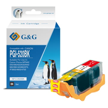 G&G Canon PGI520 Preto Cartucho de Tinta Pigmentada Compatível, 16 ml - Tinteiro Compatível 2932B001