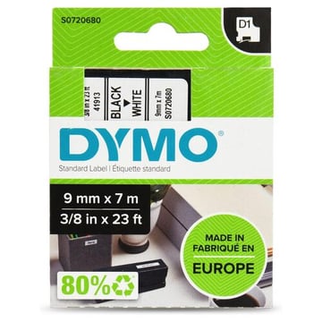 Dymo D1 45013 Cinta de Etiquetas Original para Rotuladora - Texto negro sobre fondo blanco - Ancho 9mm x 7 metros - S0720680 - Dymo S0720680