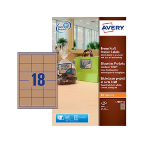 Etiquetas Kraft 062x042mm Avery 20 Folhas Castanho 360un - Avery AVEL7110-20