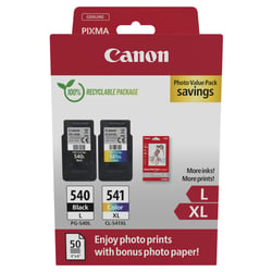 Canon PG540L Negro + CL541XL Color Pack de 2 Cartuchos de Tinta Originales - 50 Hojas de Papel Fotografico - 5224B012/5224B007/5224B005/5222B013/5222B014 - Canon 5224B012