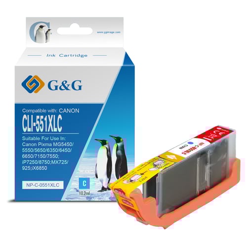 G&G Canon CLI551XL Cião/Azul Cartucho de Tinta Compatível, 10.2 ml - Tinteiro Compatível 6444B001/6509B001