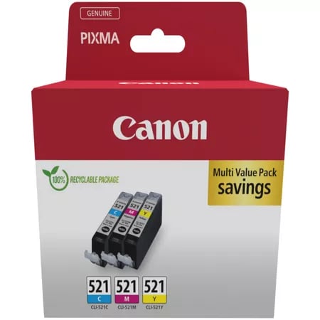 Canon CL521 Conjunto de 3 Tinteiros Originais Ciano, Magenta e Amarelo - 2934B015 - Canon 2934B015